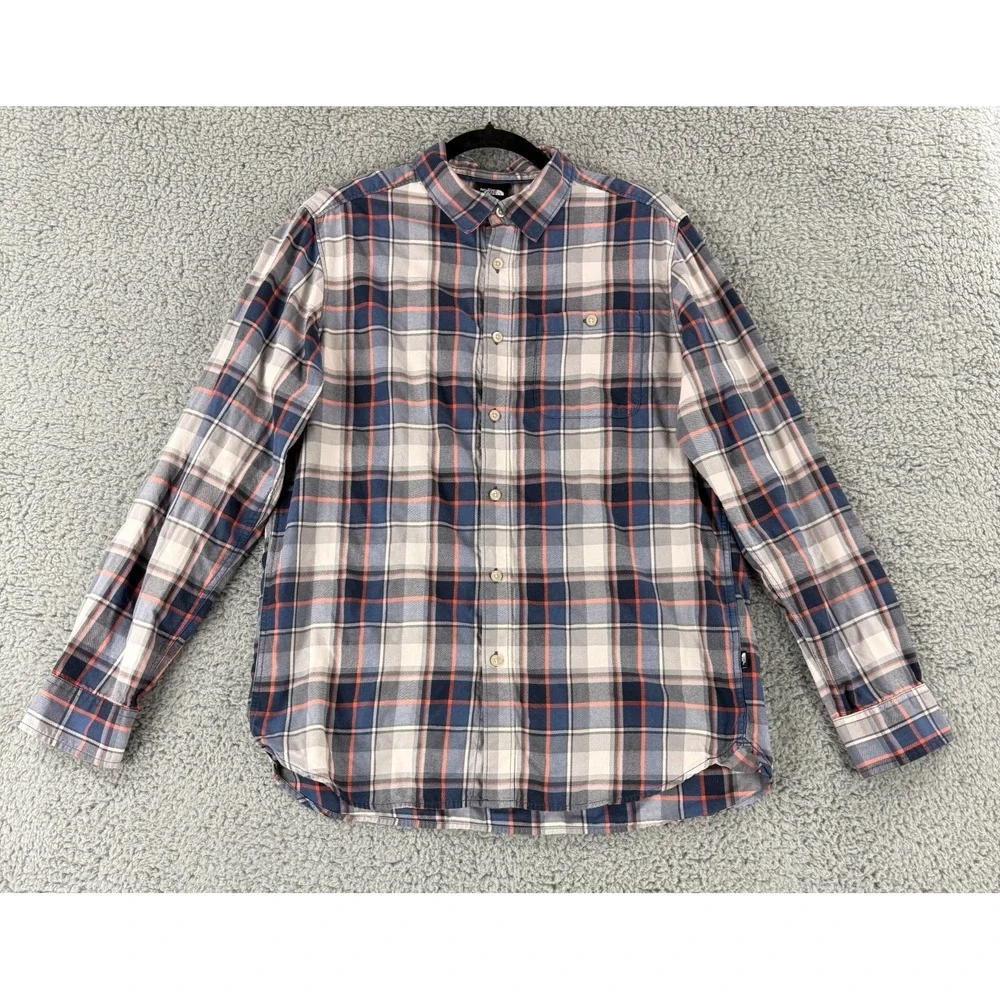 The North‎ Face Button-Up Shirt Mens Medium Blue Plaid Long Sleeve Cotton Casual